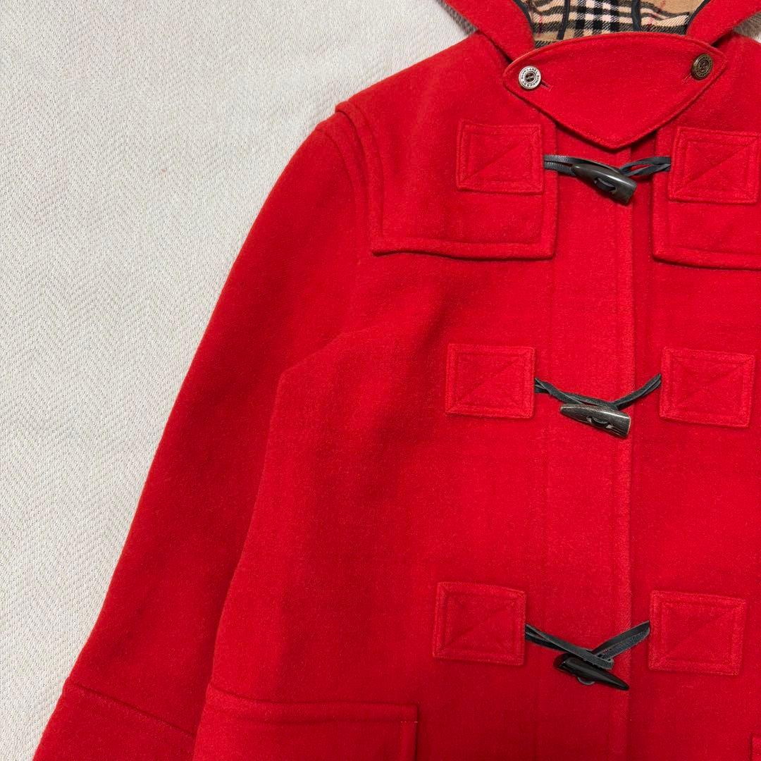 美品 バーバリー ブルーレーベル ノバチェック ダッフルコート 赤
