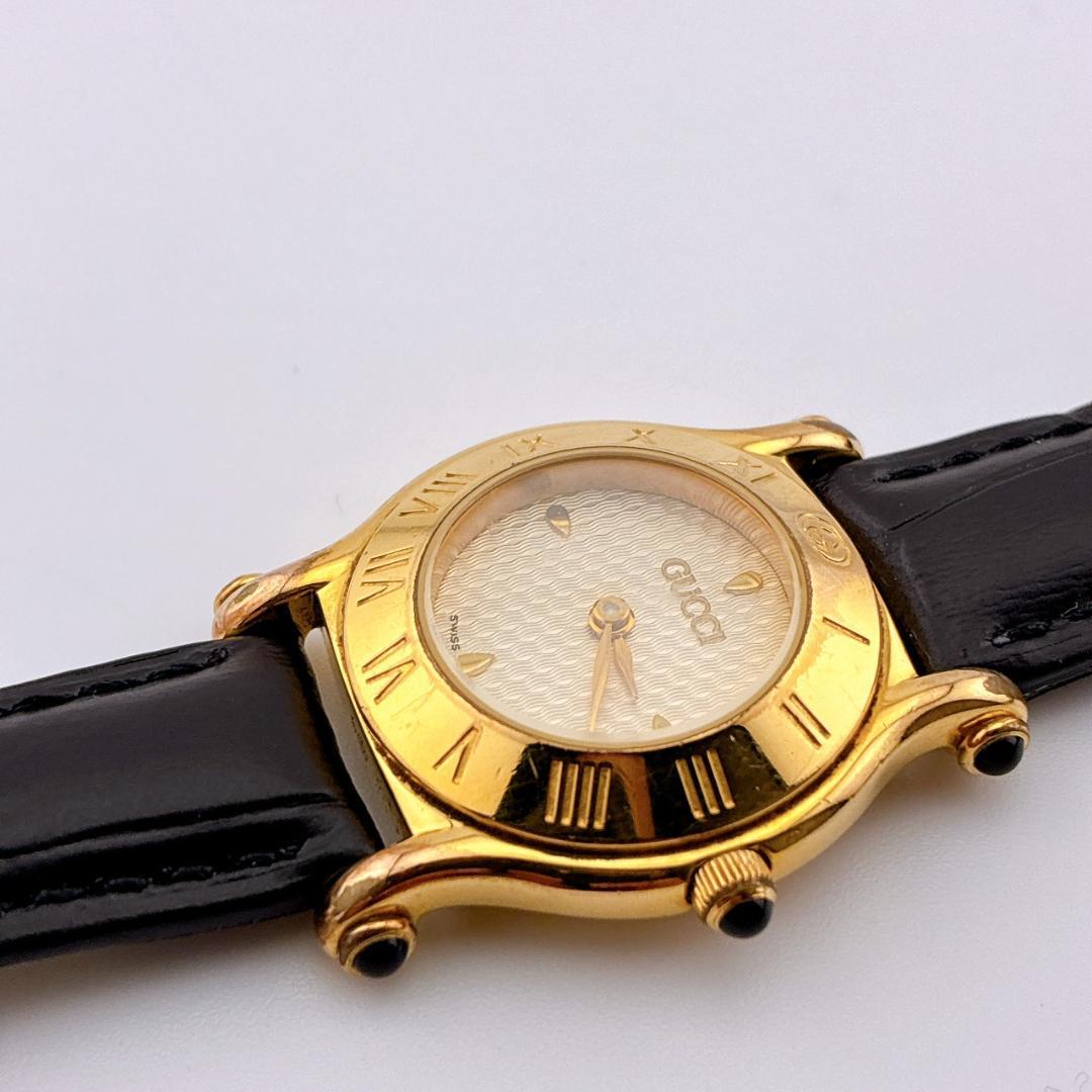 【電池交換済】GUCCI　腕時計　新品ベルト　6500L　クォーツ　ゴールド