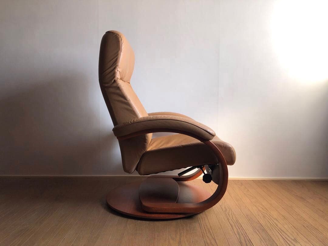 シモンズ フィヨルド リクライニング ラウンジソファ 回転式 本革張り 北欧家具