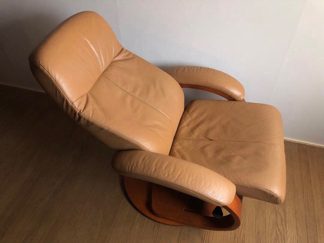 シモンズ フィヨルド リクライニング ラウンジソファ 回転式 本革張り 北欧家具