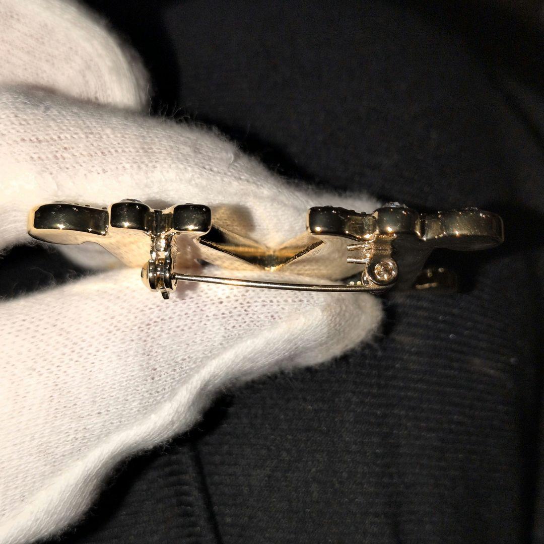 極美品✨MaxMara M字型ブローチ　ストーン　ゴールド金具　クリア　大粒