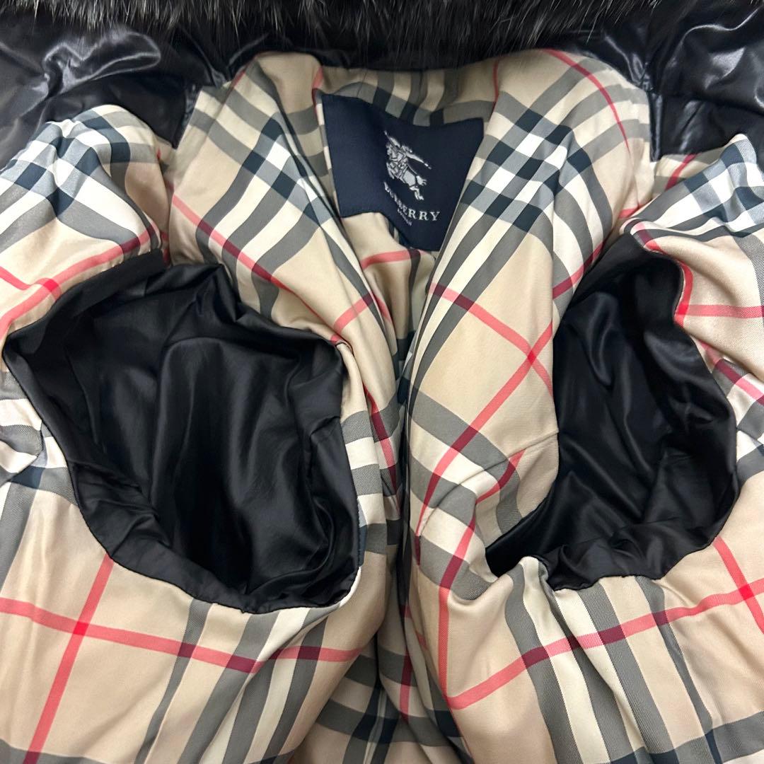 美品　バーバリーロンドン　ダウンコート　フォックスファー　ノバチェック　38 黒