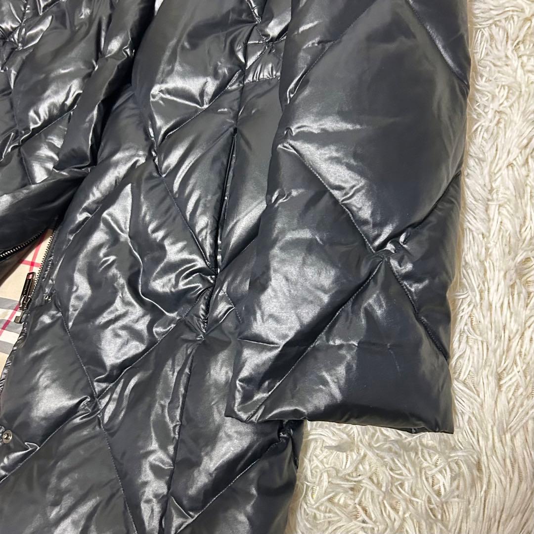 美品　バーバリーロンドン　ダウンコート　フォックスファー　ノバチェック　38 黒