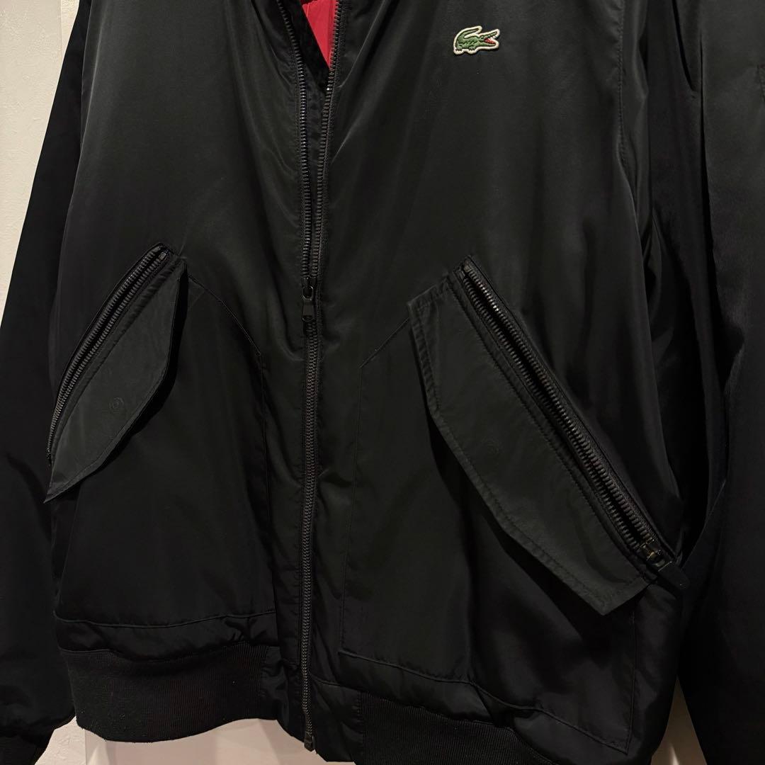美品‼️LACOSTE MA-1 ブラックジャケット 裏地 赤 ラコステ L高級感