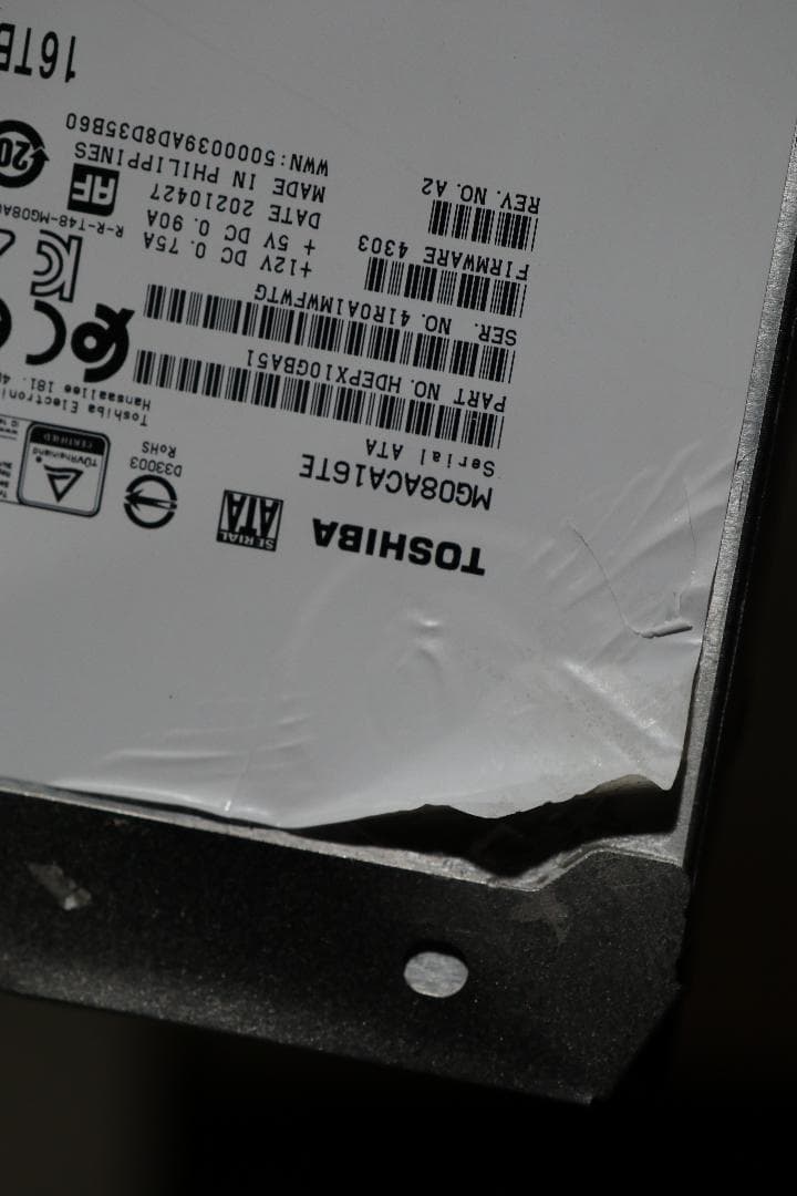 【ジャンク】東芝 MG08ACA16TE 16TB 認識不可