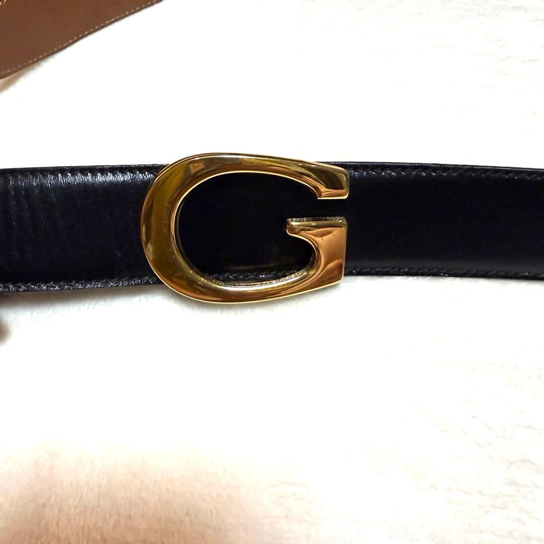【GUCCI】グッチ　Gマークベルト　リバーシブル黒×キャメル