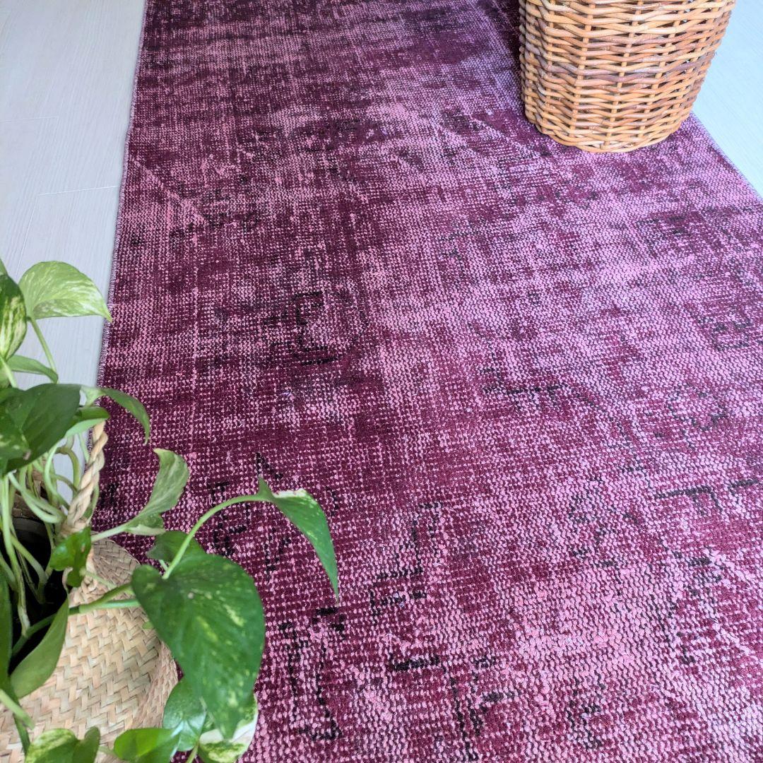 82×198 ボルドーレッドオーバーダイ　トルコヴィンテージラグ