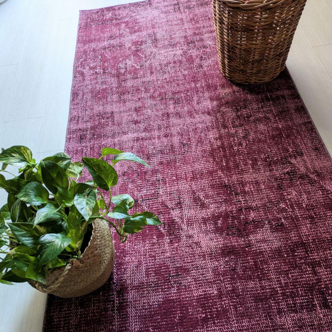 82×198 ボルドーレッドオーバーダイ　トルコヴィンテージラグ