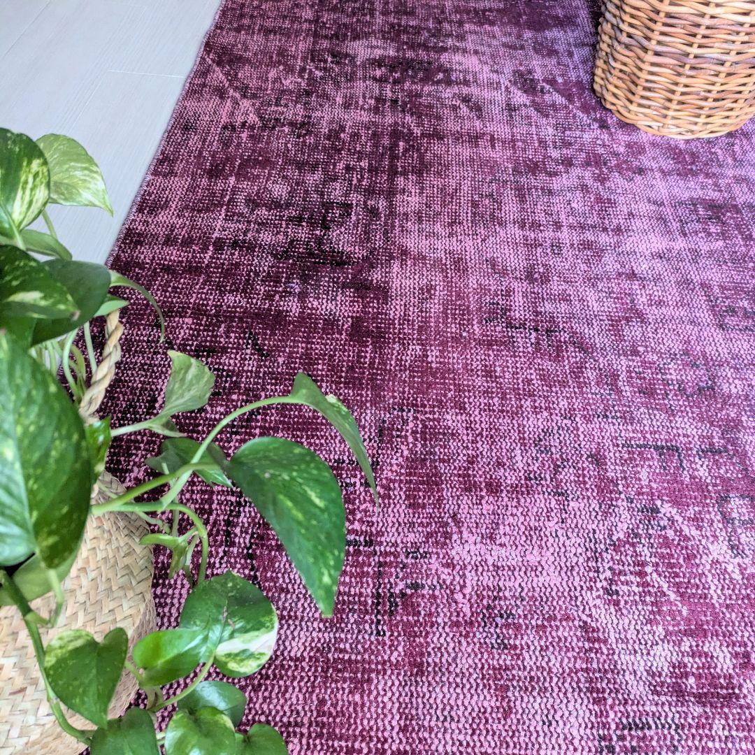 82×198 ボルドーレッドオーバーダイ　トルコヴィンテージラグ