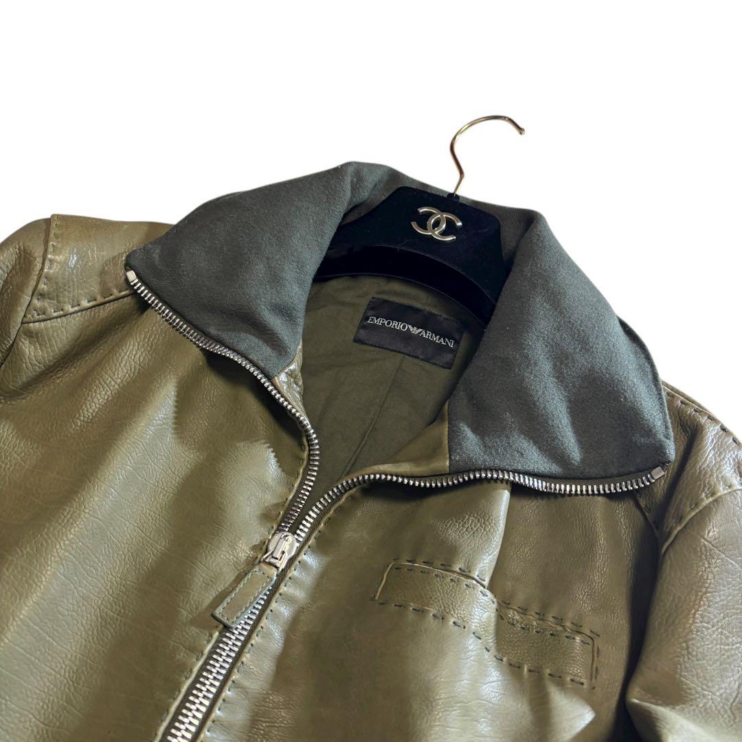 【希少色】EMPORIO ARMANI レザージャケット 50 グリーン 羊革