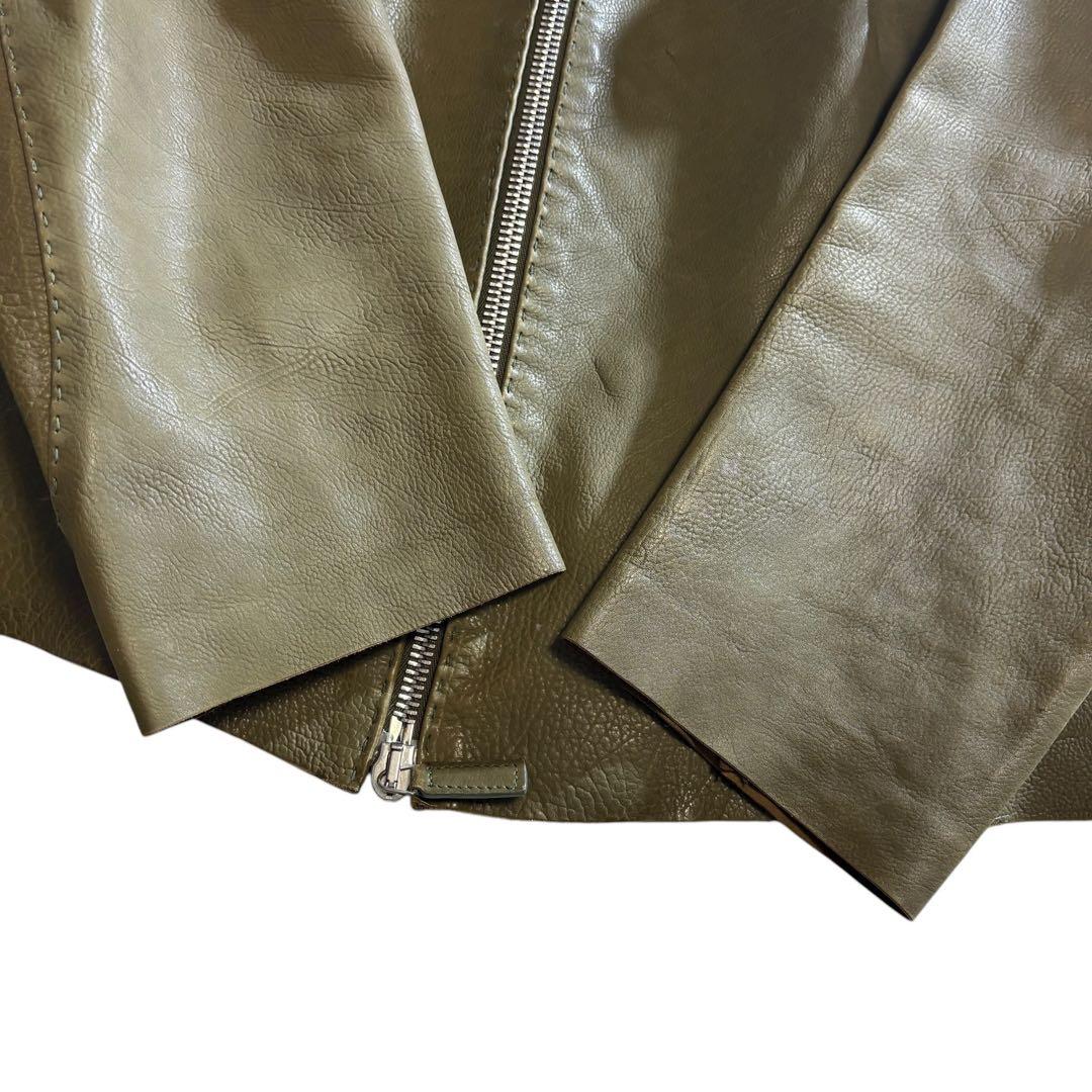 【希少色】EMPORIO ARMANI レザージャケット 50 グリーン 羊革