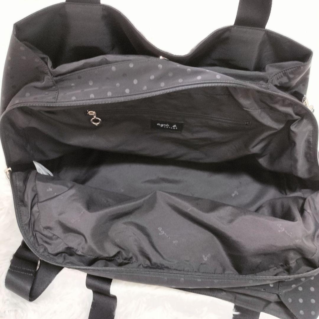 【agnes b.】ドット柄　ナイロンエナメル　2wayボストンショルダーバック