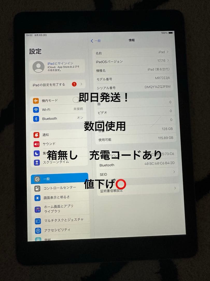 iPad (第6世代) スペースグレー 128GB