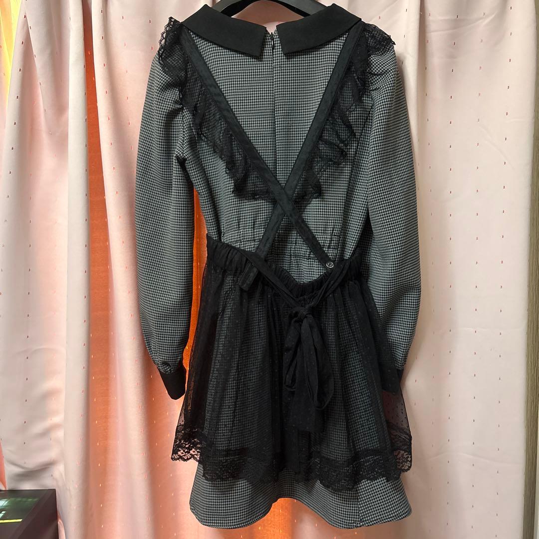 pium チュールエプロン付き丸襟ワンピース ミックス