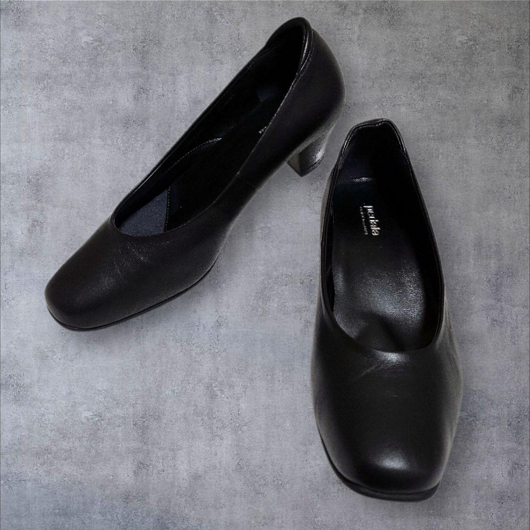 美品ASICSアシックスpedalaペダラ黒レザーパンプス23.5EEE