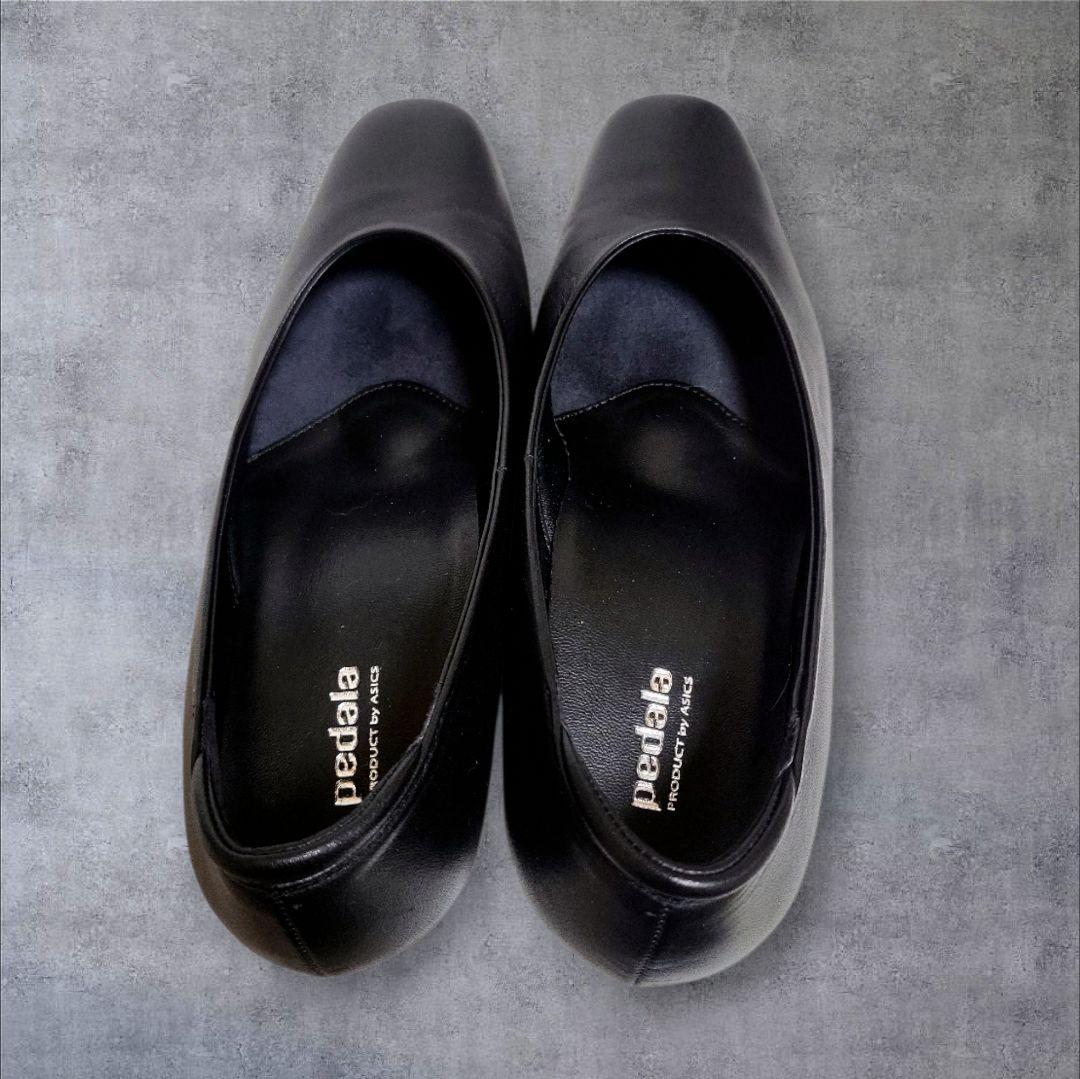 美品ASICSアシックスpedalaペダラ黒レザーパンプス23.5EEE