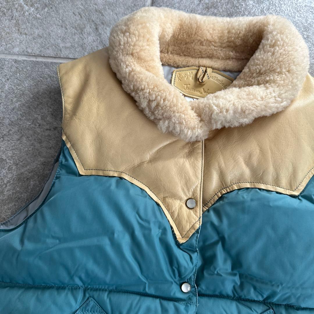 Rocky mountainファー付きレザー襟 ダウンベスト