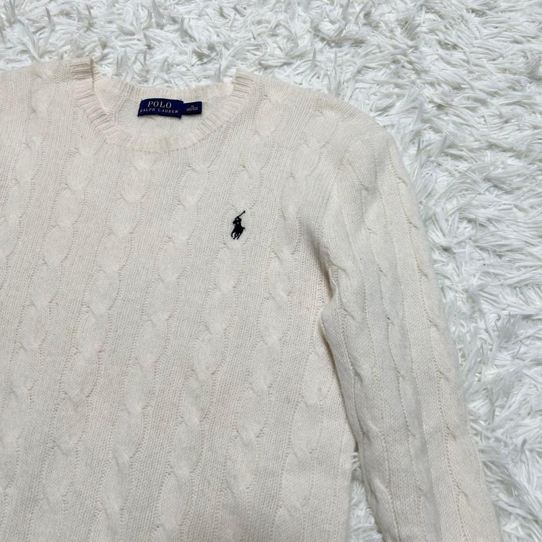 美品 近年モンベル ポロラルフローレン ケーブルニット ウールカシミヤ 白