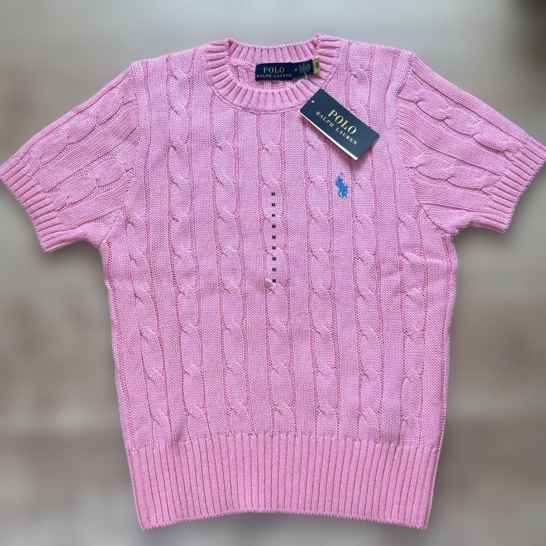 【新品正規品】POLO ラルフローレン ケーブルニット 半袖M ピンク