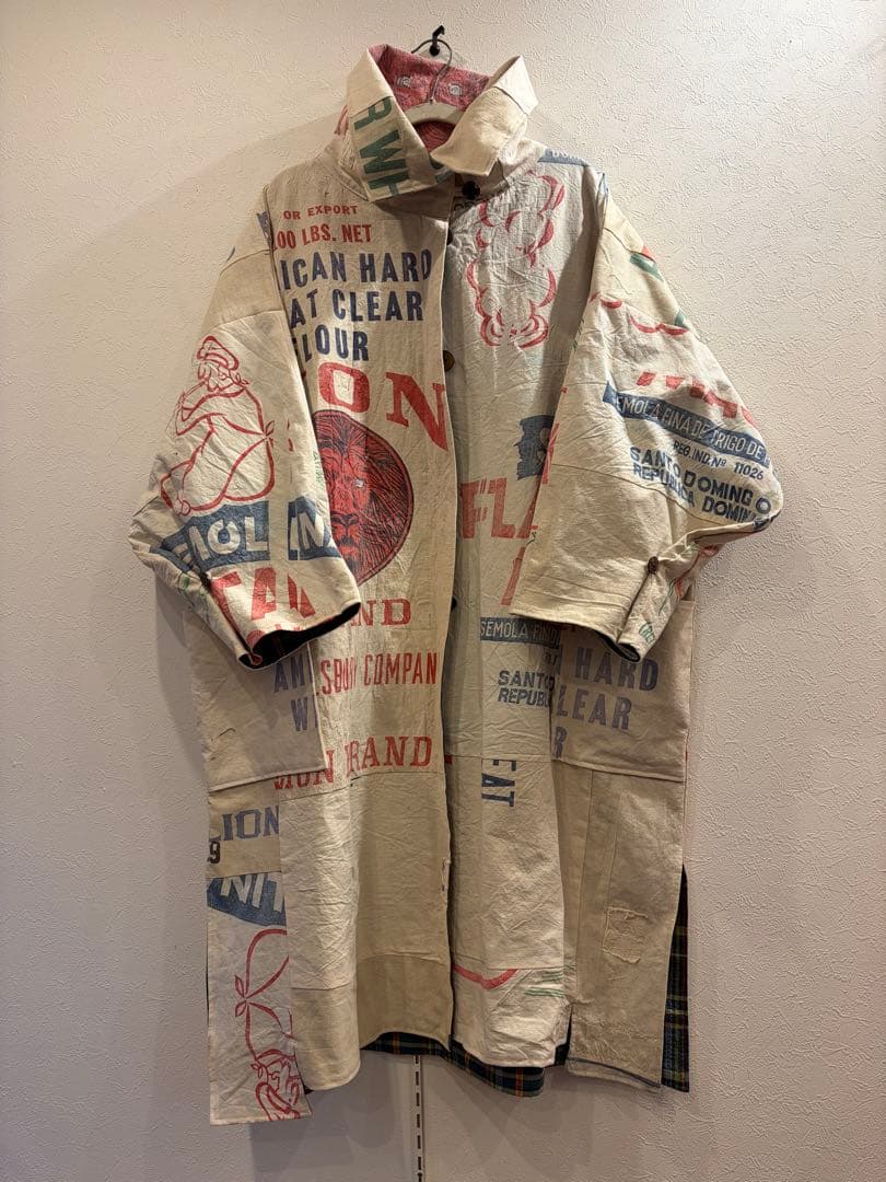 粉袋古布リメイク オーバーサイズコート