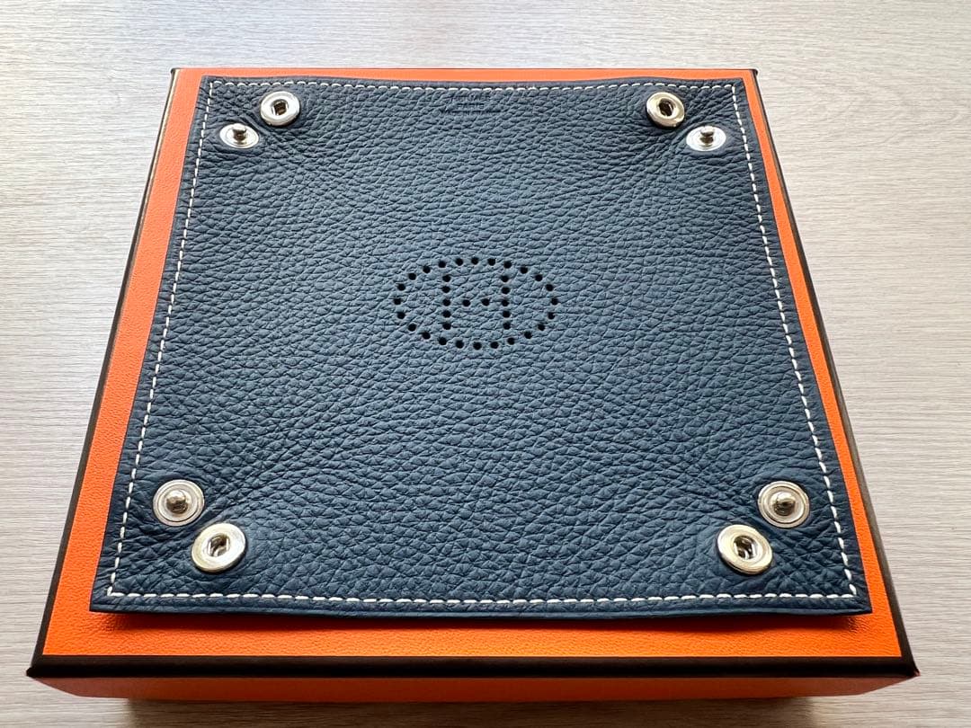 HERMES エルメスレザー 小物入れ アクセサリーケース 青/茶色