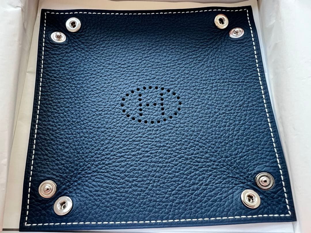 HERMES エルメスレザー 小物入れ アクセサリーケース 青/茶色