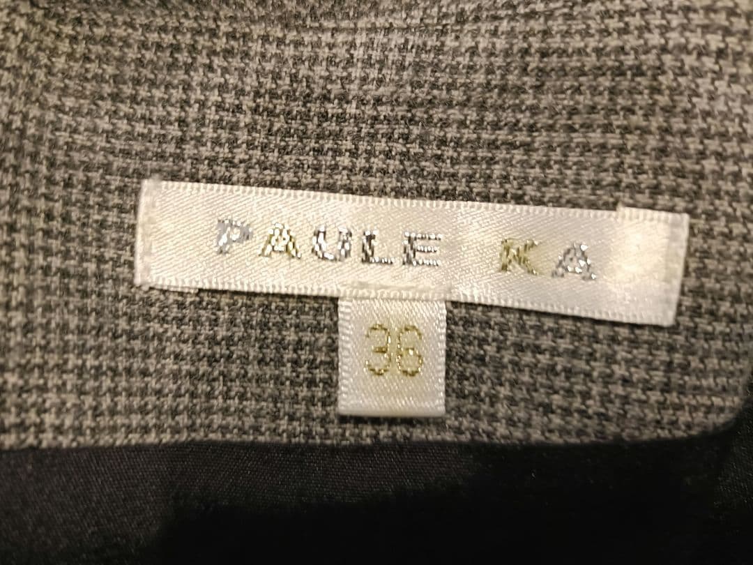 極美品☆ポールカ☆高級ウールデザインドレープワンピース38グレーチェック