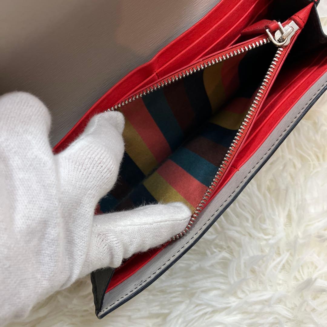 極美品 現行モデル 入手困難 長財布 マルチストライプ 銀ロゴ ブラック