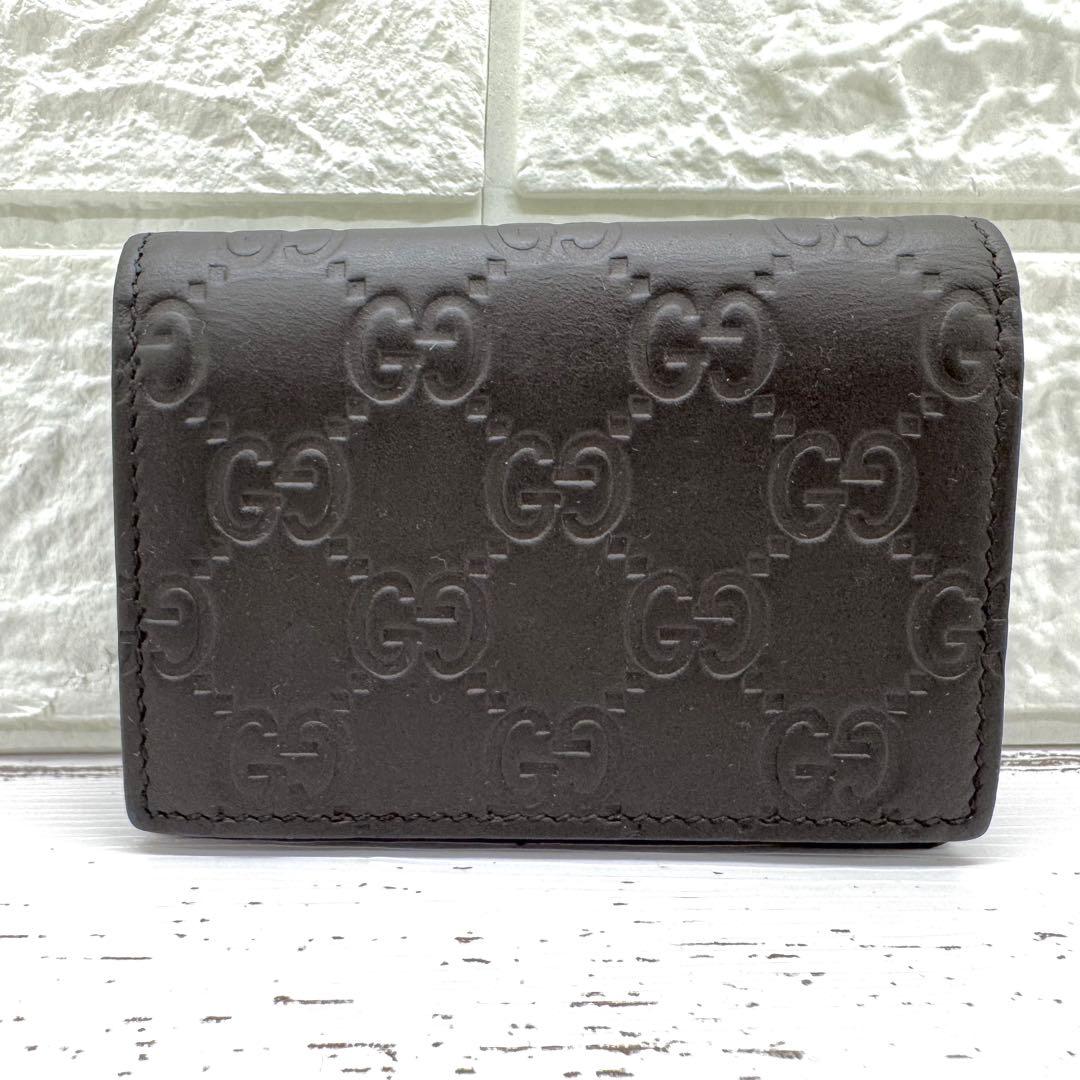 グッチ　名刺入れ　カードケース　GG　シマ　レザー ブラウン