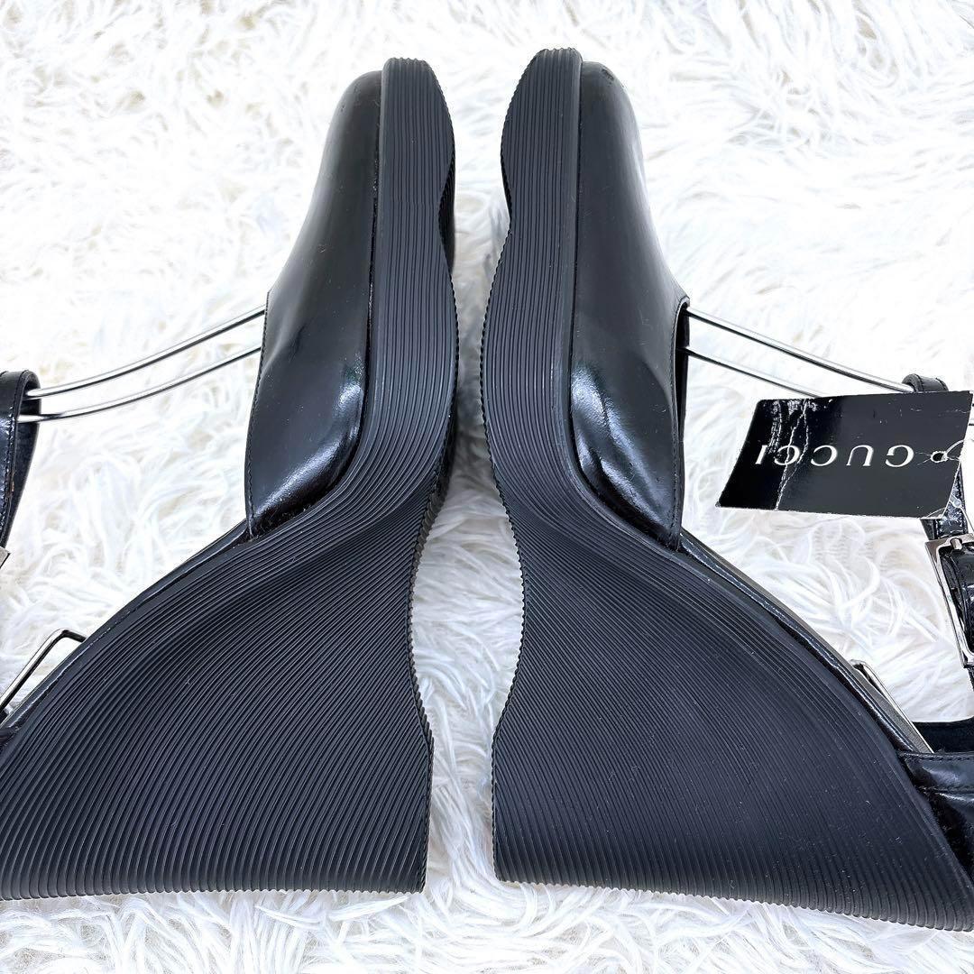 【美品】グッチ（36.5）エナメル/厚底パンプス/ヒール/スクエアトゥ/サンダル