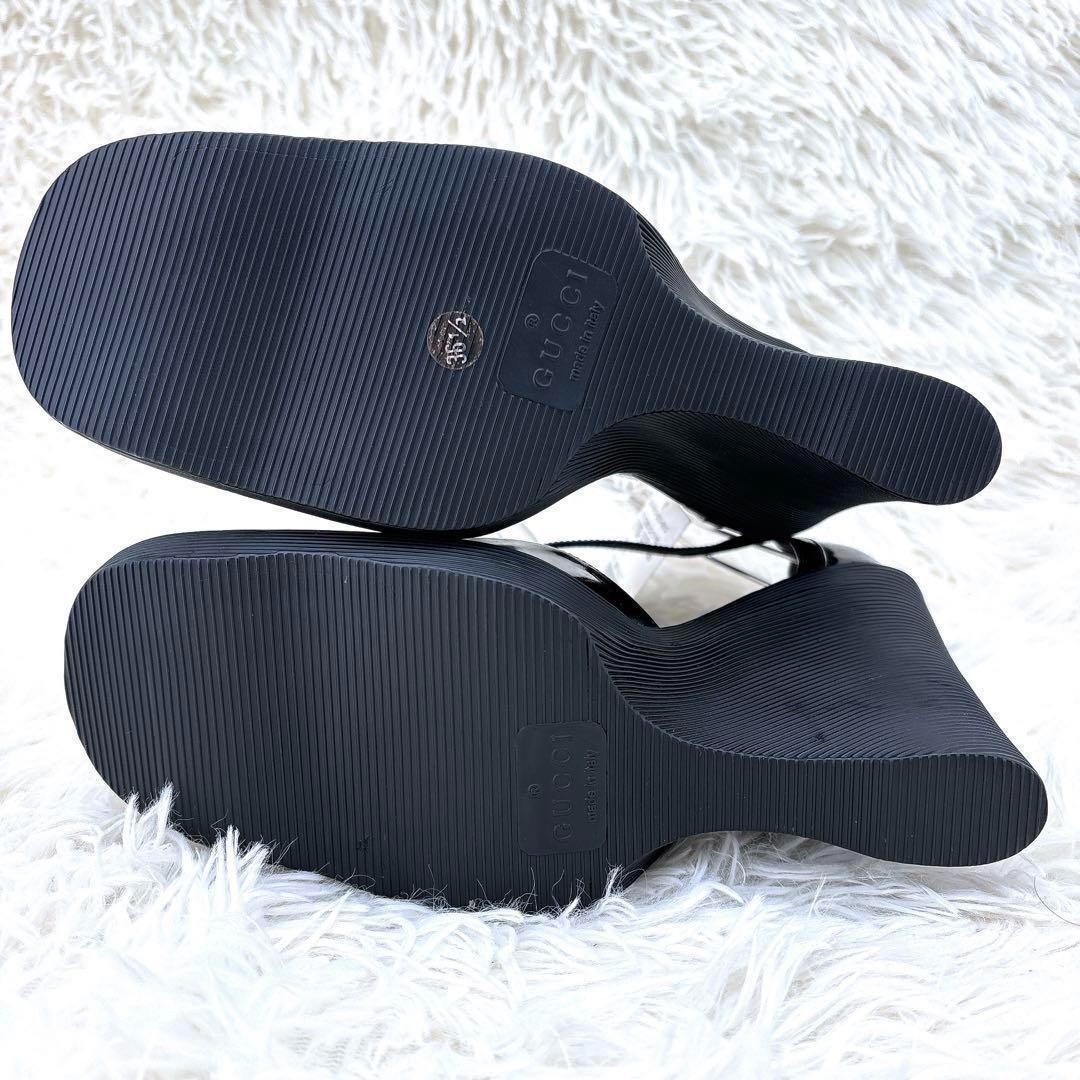 【美品】グッチ（36.5）エナメル/厚底パンプス/ヒール/スクエアトゥ/サンダル