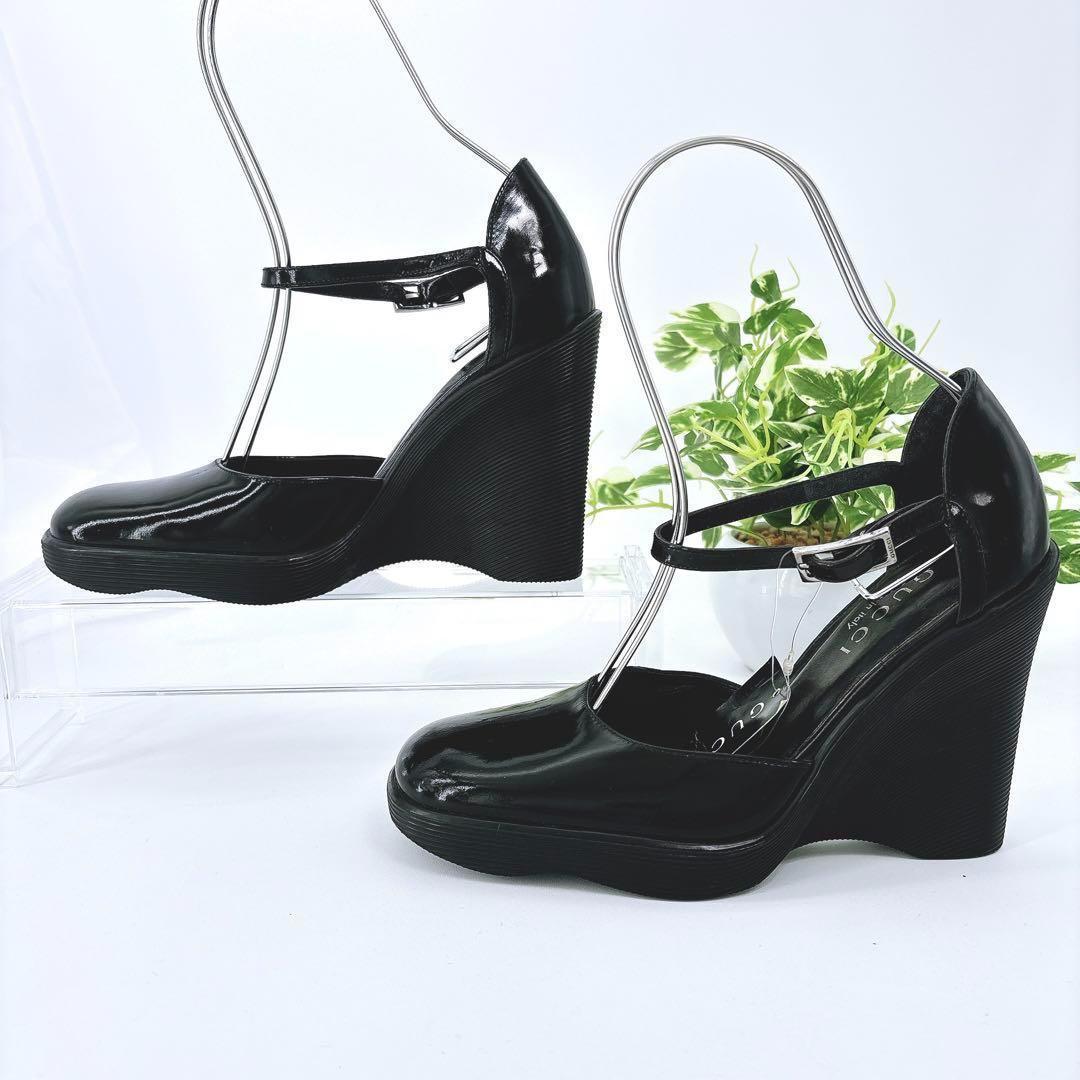 【美品】グッチ（36.5）エナメル/厚底パンプス/ヒール/スクエアトゥ/サンダル