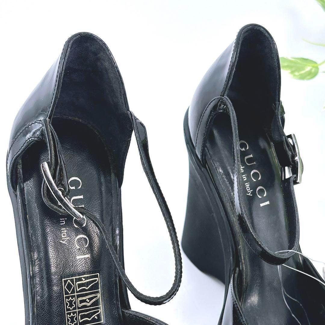 【美品】グッチ（36.5）エナメル/厚底パンプス/ヒール/スクエアトゥ/サンダル