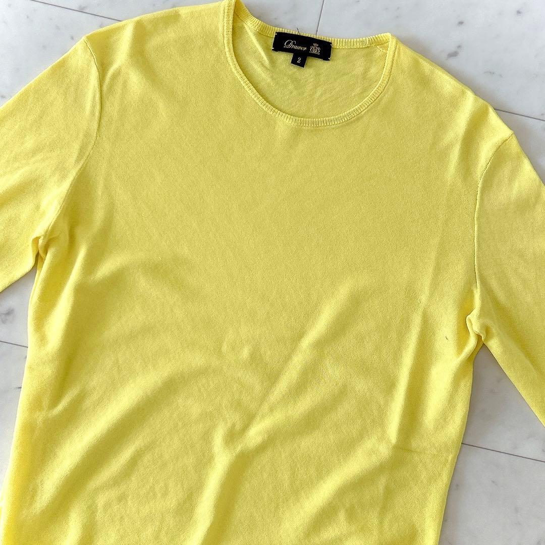 美品 ドゥロワー コットン ハイゲージ ニットプルオーバー イエロー サイズ2