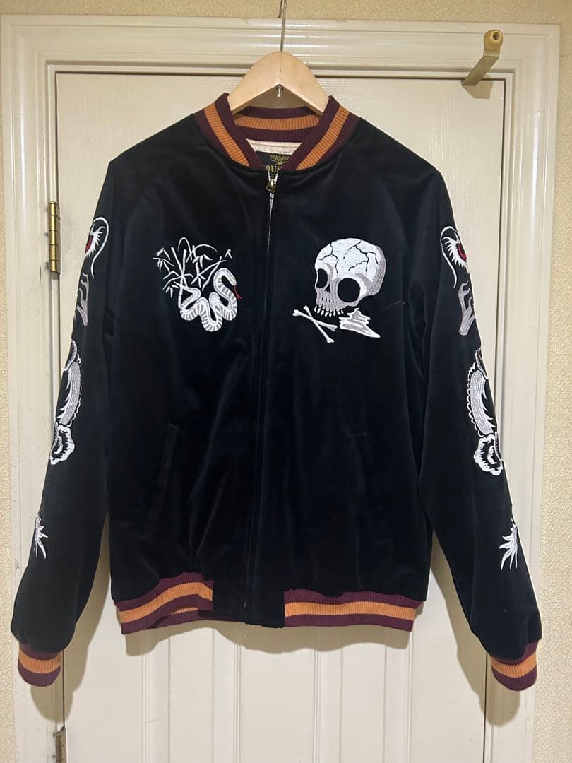 ヒューストン HOUSTON スカル ドクロ スカジャン 黒 Ｌサイズ 別珍