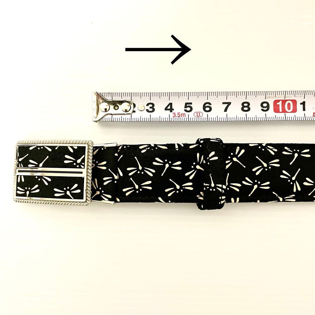 【美品】印傳屋 ベルト　印伝 インデンヤ トンボ　鹿革 レザーベルト 黒