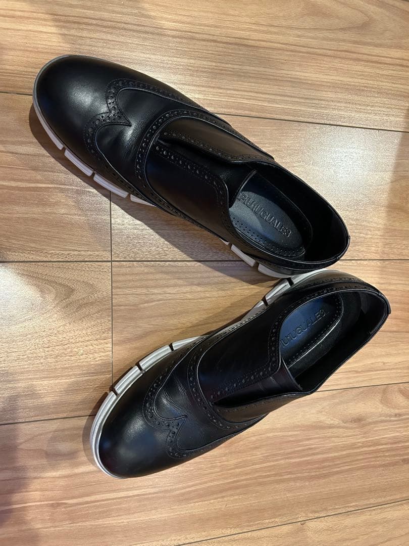 【上質】1piu1uguale3 Black WINGTIP SLIP-ON