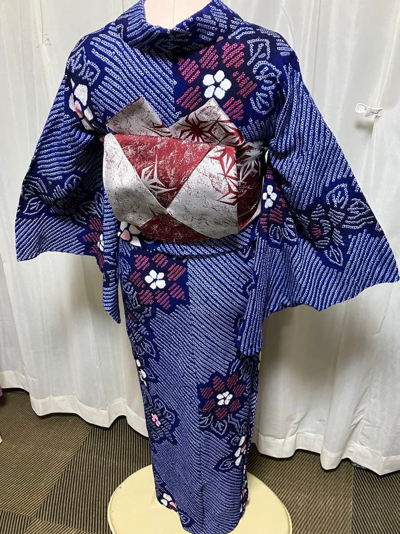 バ*ん様 有松鳴海総絞り浴衣のみ、瑠璃色152cm±5