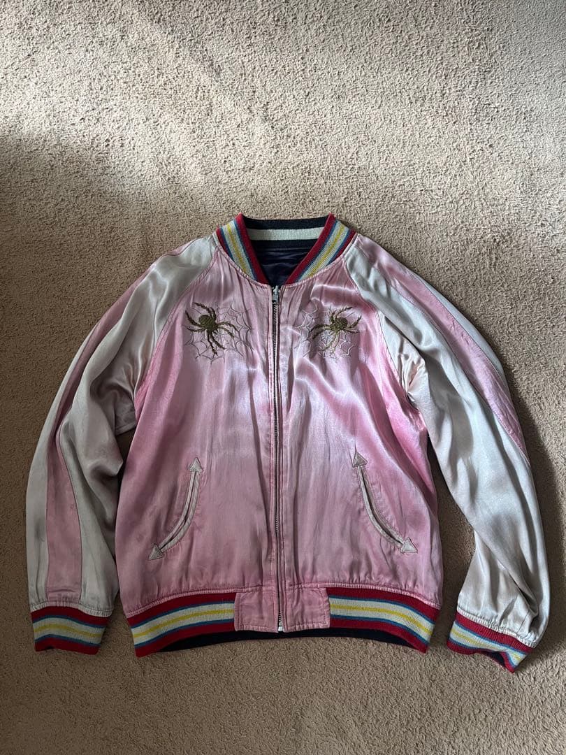 スカジャン 蜘蛛の巣と花の刺繍