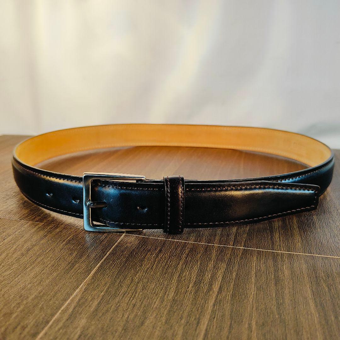 【極上艶コードバン】SHIPS 最上級　高級ドレスベルト ブラックチェリー艶馬革