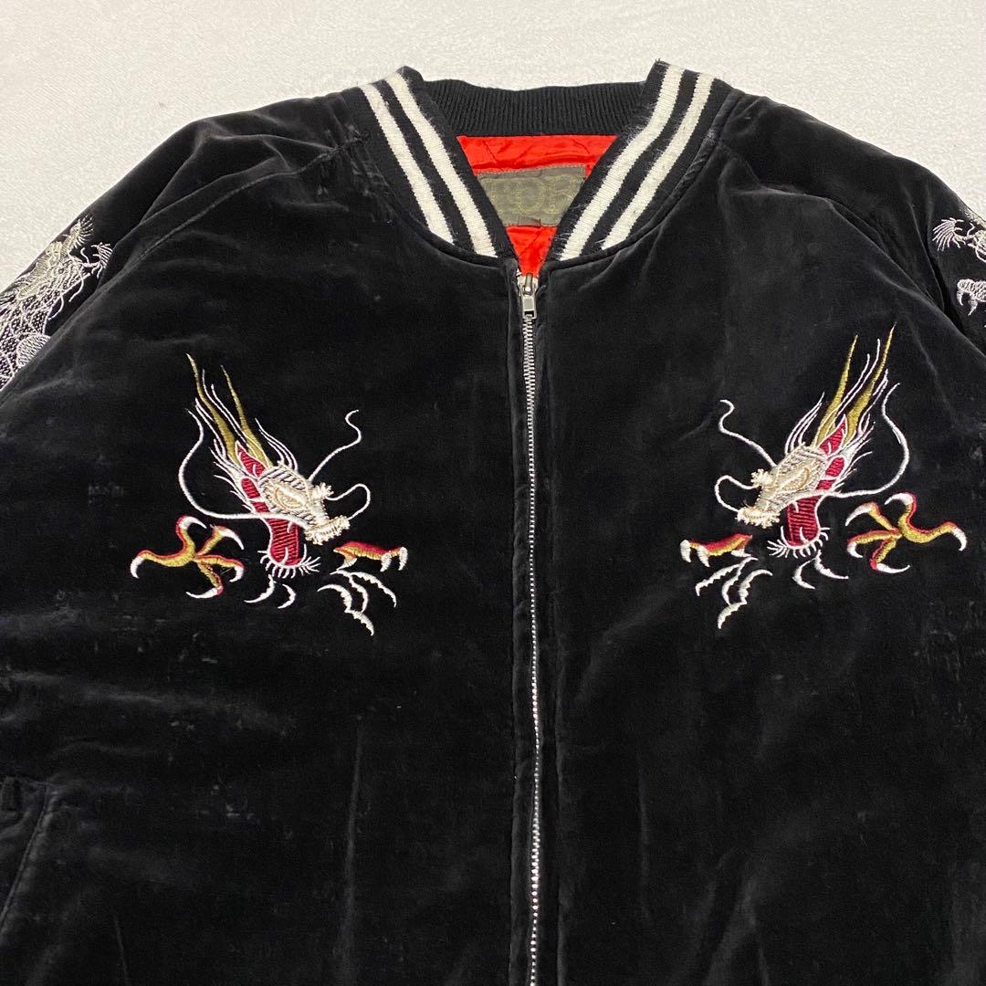 80s90s TDR スカジャン　別珍　刺繍　龍 鷹　ベロア