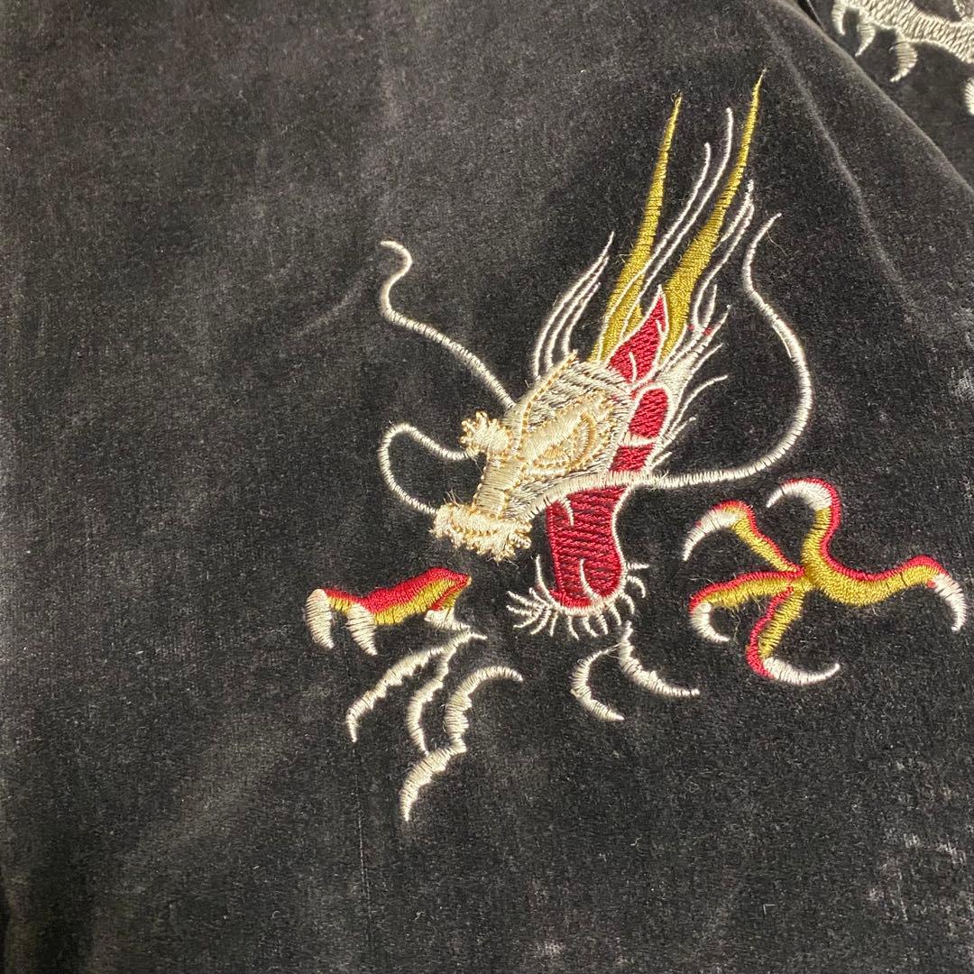 80s90s TDR スカジャン　別珍　刺繍　龍 鷹　ベロア