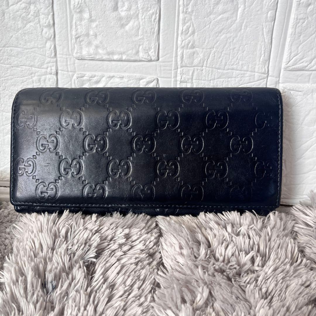GUCCI シマ　長財布　ダークネイビー　メンズ　レディース