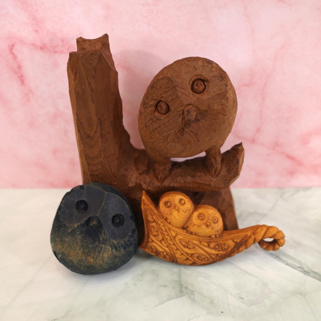 工房がんま フクロウの木彫り５種セット
