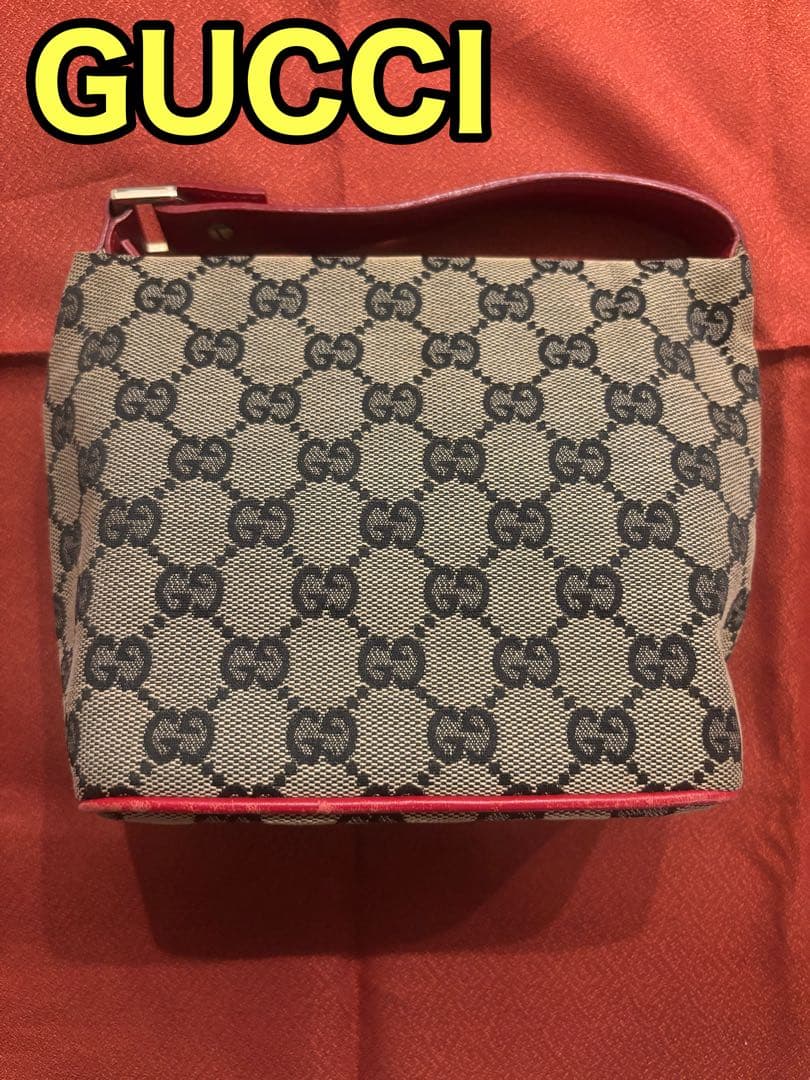 グッチ GUCCI GGキャンバス ポーチ ハンドバッグ レッド×ネイビー