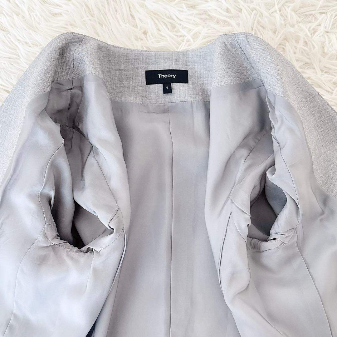 大きめサイズ4✨セオリー ノーカラー パンツスーツ セットアップ ライトグレー