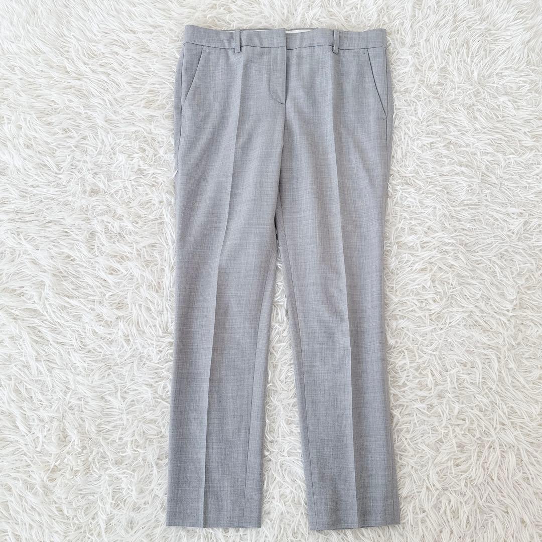 大きめサイズ4✨セオリー ノーカラー パンツスーツ セットアップ ライトグレー