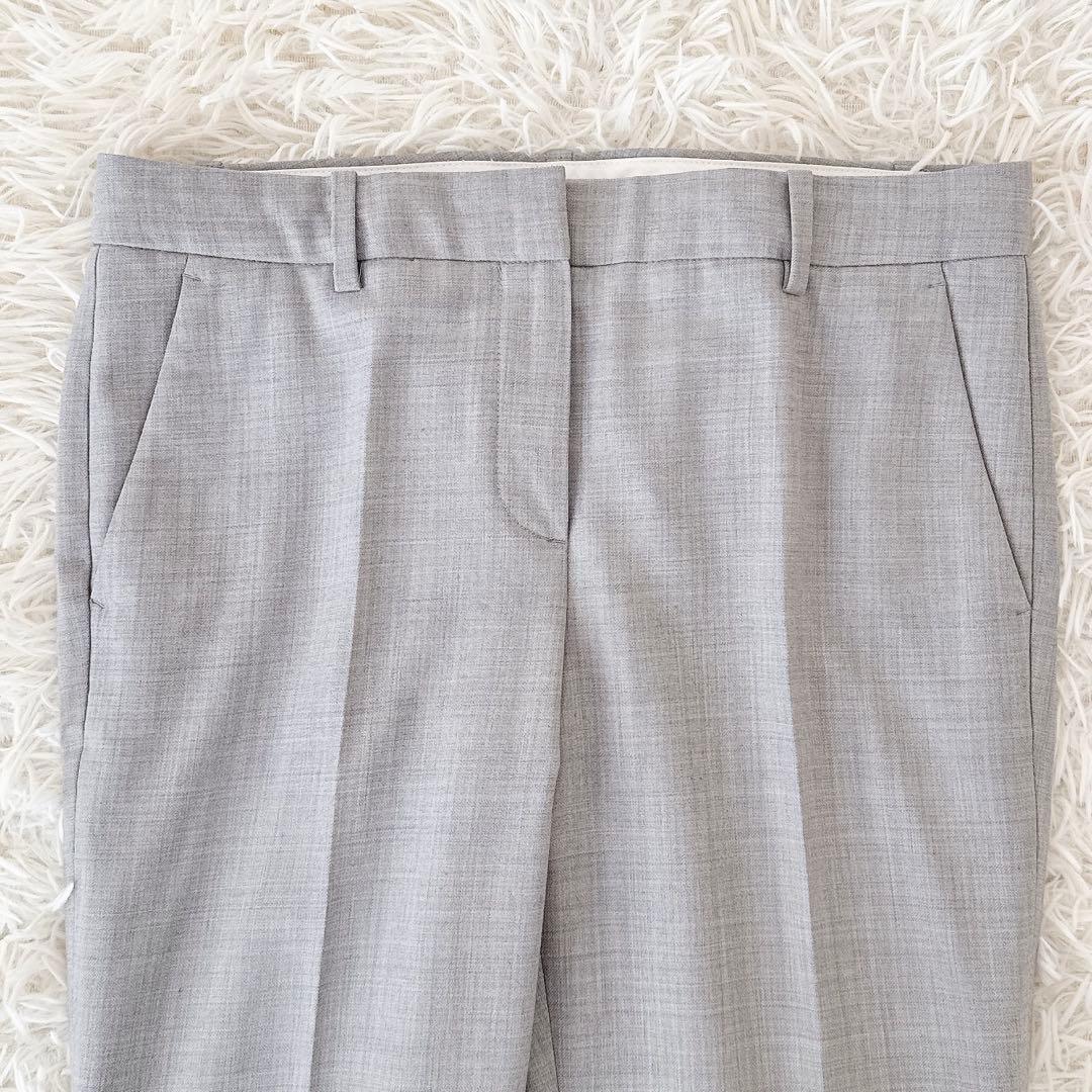 大きめサイズ4✨セオリー ノーカラー パンツスーツ セットアップ ライトグレー