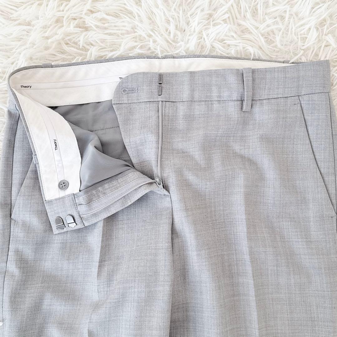 大きめサイズ4✨セオリー ノーカラー パンツスーツ セットアップ ライトグレー