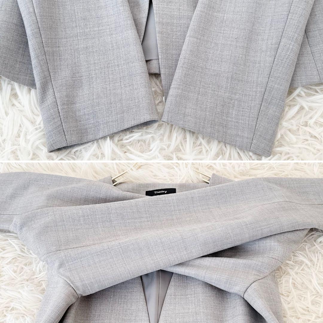 大きめサイズ4✨セオリー ノーカラー パンツスーツ セットアップ ライトグレー